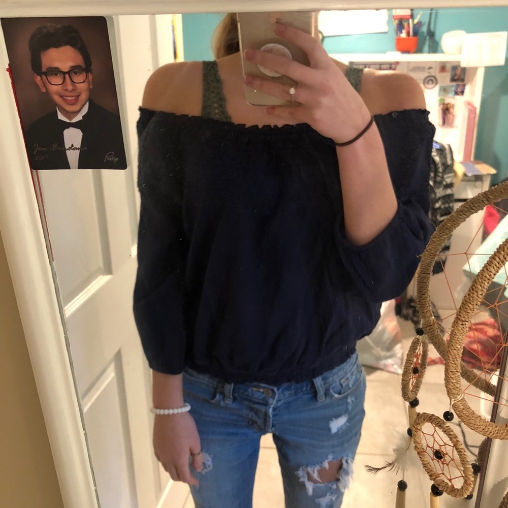 Off the shoulder navy blue top